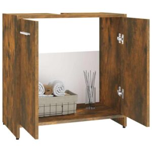 Armadietto Bagno Rovere Fumo 60x33x60 cm in Legno Multistrato