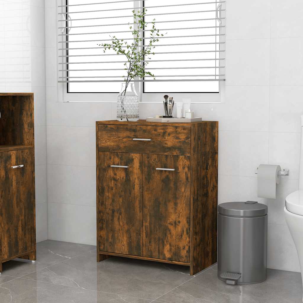 Armadietto Bagno Rovere Fumo 60x33x80 cm Legno tecnico
