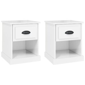 Comodini 2 pz Bianco Lucido 39x39x47,5 cm in Legno Multistrato