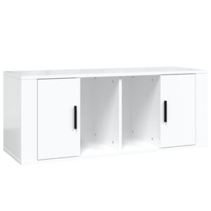 Mobile Porta TV Bianco Lucido 100x35x40 cm in Legno Multistrato