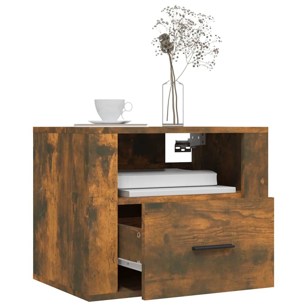 Comodini a Muro 2 pz Rovere Fumo 50x36x40 cm