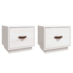 Comodini 2 pz Bianco 40x34x35 cm in Legno Massello di Pino