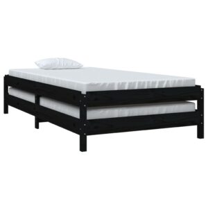 Letto Impilabile Nero 80x200 cm in Legno Massello di Pino