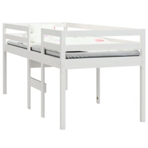 Letto a Soppalco Bianco 80x200 cm in Legno Massello di Pino