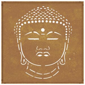 Decorazione Muro Giardino 55x55 cm Testa Buddha Acciaio Corten