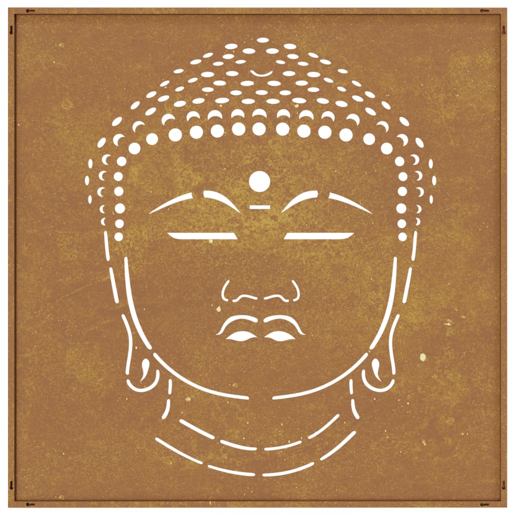 Decorazione Muro Giardino 55x55 cm Testa Buddha Acciaio Corten