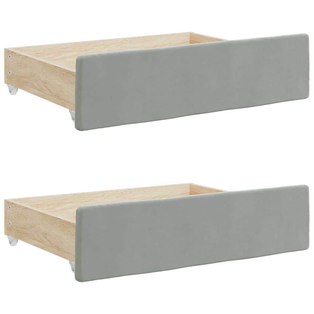Cassetti da Letto 2pz Grigio Chiaro Legno Multistrato e Velluto