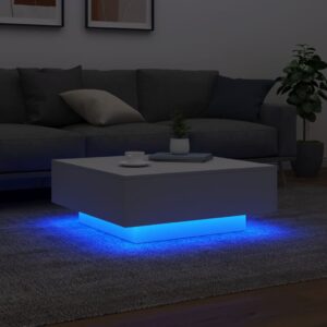 Tavolino da Soggiorno con Luci LED Bianco 80x80x31 cm