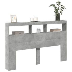 Testiera con Contenitore a LED Grigio Cemento 160x17x102 cm