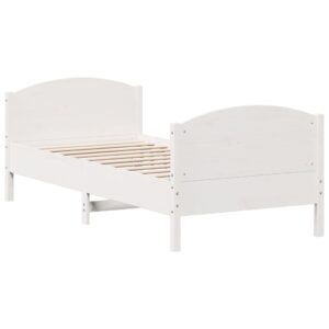 Letto senza Materasso Bianco 75x190 in Legno Massello di Pino