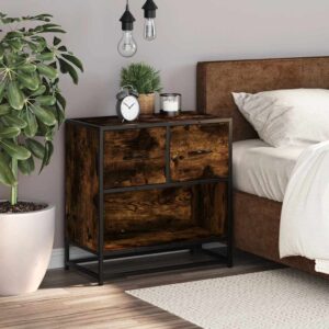 Comodino Rovere Fumo 60x31x60 cm in Legno Multistrato e Metallo