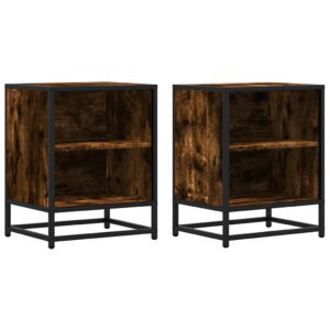 Comodini Rovere Fumo 2 pz 40x31x50 cm Legno Multistrato Metallo