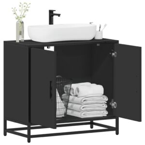 Mobile Lavabo da Bagno Nero 65x33x60 cm in Legno Multistrato