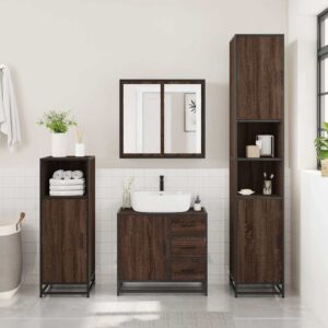 Mobile Lavabo Bagno Rovere Marrone 65x33x60cm Legno Multistrato