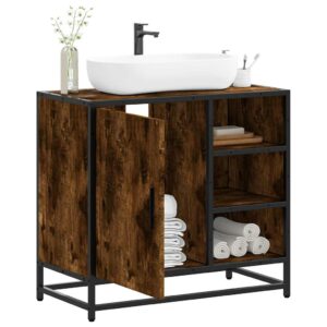 Armadietto Bagno Rovere Fumo 65x33x60 cm in Legno Multistrato