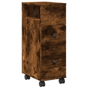 Mobile da Bagno Stretto con Ruote Rovere Fumo in Truciolato