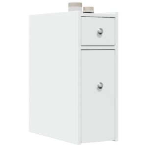 Armadietto da Bagno Stretto con Ruote Bianco in Truciolato