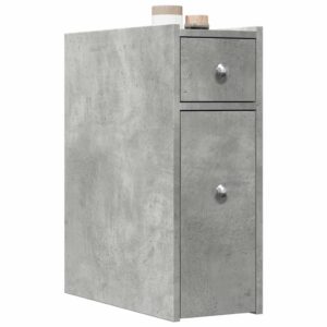 Armadietto da Bagno Stretto con Ruote Grigio Cemento Truciolato