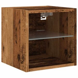 Mobile TV a Parete con Luci LED Legno Antico 30x28,5x30 cm