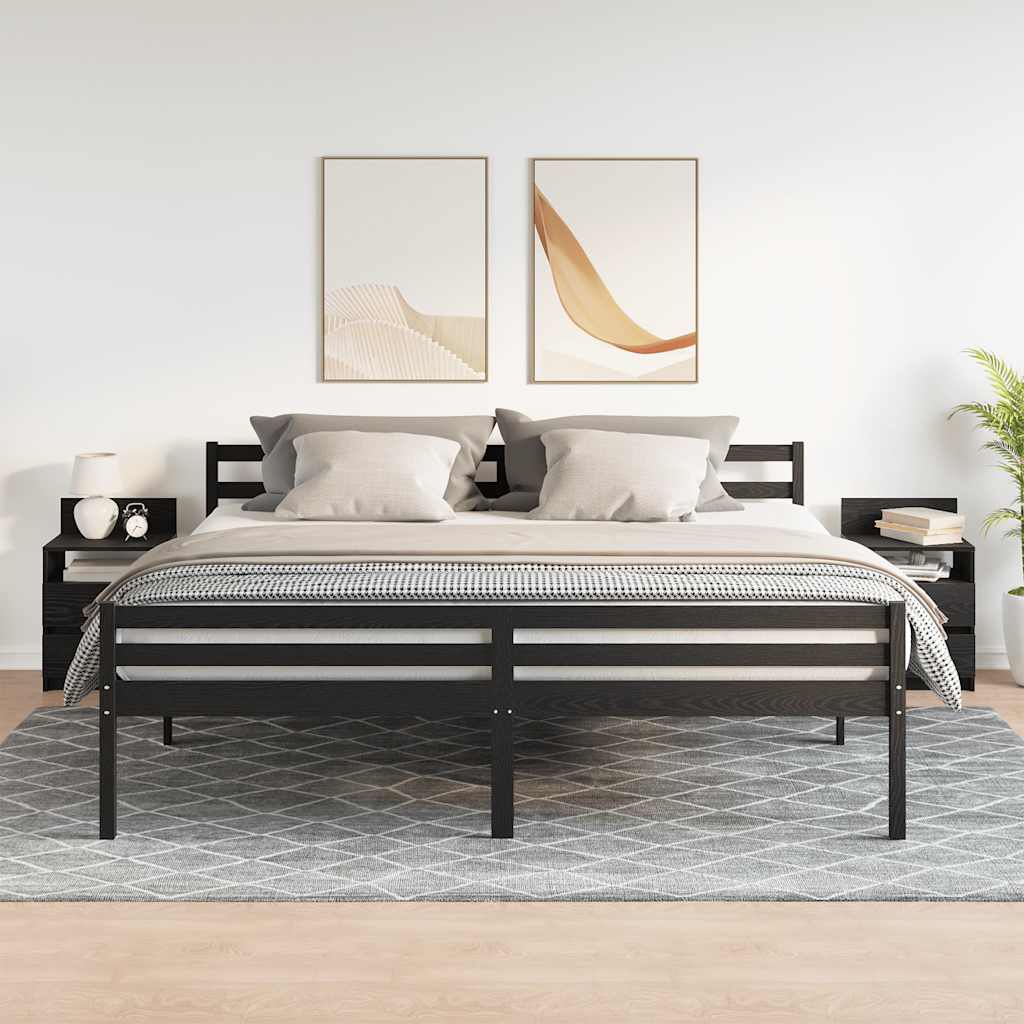 Comodini 2 pz con 2 Cassetti Neri 40x33x60 cm