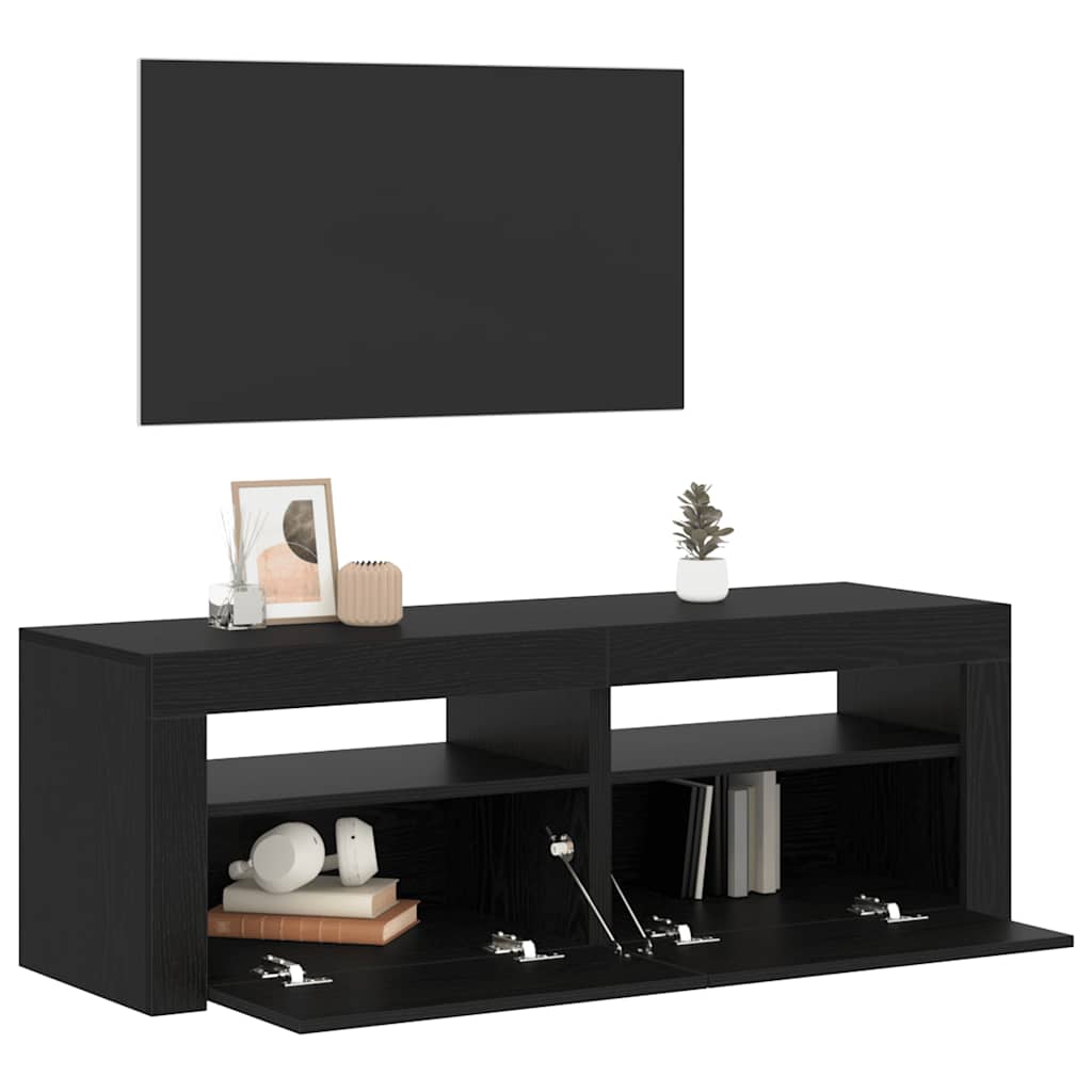 Mobile Porta TV con LED Rovere Nero 120x35x40 cm Multistrato