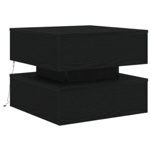 Tavolino da Salotto con Luci LED Rovere Nero 50x50x40 cm