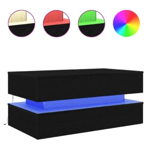 Tavolino da Soggiorno con Luci LED Rovere Nero 90x50x40 cm