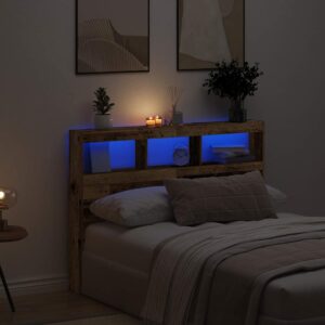 Testiera con Contenitore a LED Legno Antico 140x17x102 cm