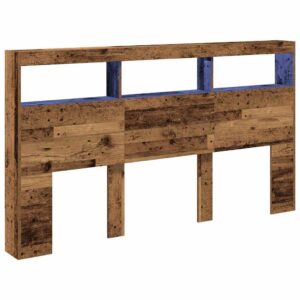Testiera con Contenitore a LED Legno Antico 180x17x102 cm