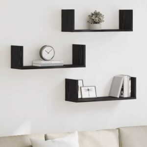 Mensole da Parete 3pz Rovere Nero 58x18x18 cm in Truciolato