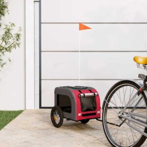 Rimorchio da Bici per Animali Rosso e Grigio Oxford e Ferro