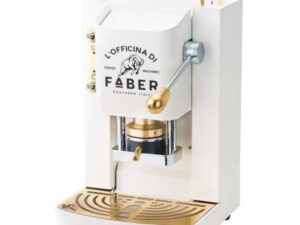 Macchina Caffè a Cialde Faber Pro Deluxe - Corpo intero in acciaio inox verniciato mat - Griglia poggia tazza in metallo - Bianco Puro rifiniture in Ottone