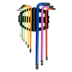 SET DI 9 PEZZI DI CHIAVI ESAGONALI EXTRA LUNGHE CON PUNTA TONDA, VERNICIATE A COLORI