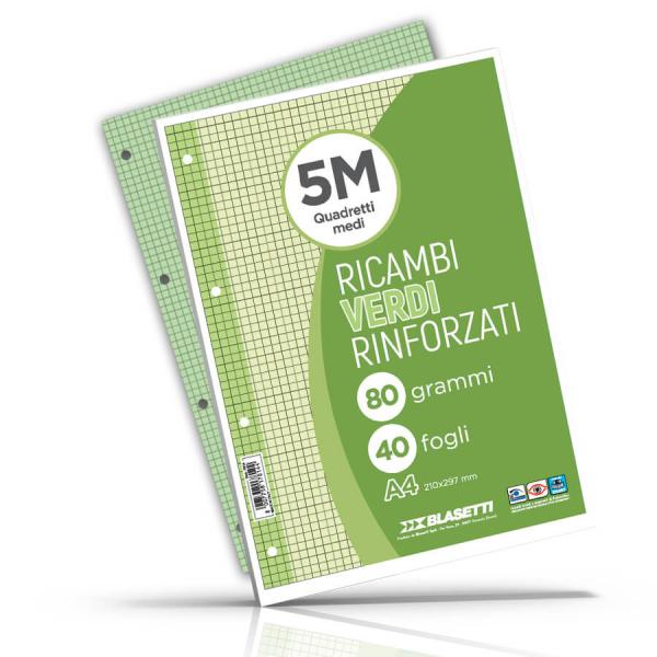 Ricambi Rinforzati A4 Verdi 80gr 40 Fogli 5m