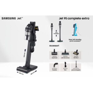 Jet 95 Complete Extra Scopa Ricaricabile 2 in1 senza Sacco Potenza 210 W Colore Nero