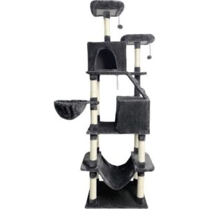 Tiragraffi TAYLOR - 60 x 50 x 206 cm - Grigio scuro - 2 piattaforme, 1 trespolo, 2 cabine, 1 amaca