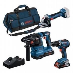 Combo-kit 3 utensili 18V: GSR 18V-55 + GWS 18V-7 + GBH 18V-22 + 2 batterie 4,0 Ah (PC) + GAL 18V-40 (C)