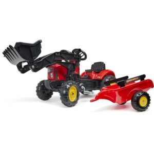 Trattore a pedali Supercharger rosso con cofano apribile e rimorchio