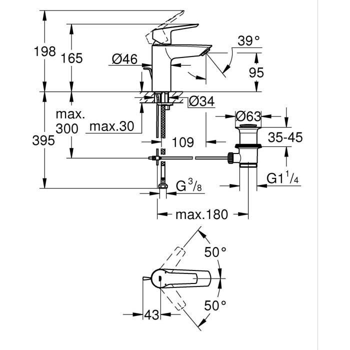 Miscelatore monocomando lavabo - GROHE Start - 242092432 - Nero opaco - Taglia S - Risparmio idrico - Estraibile e scarico