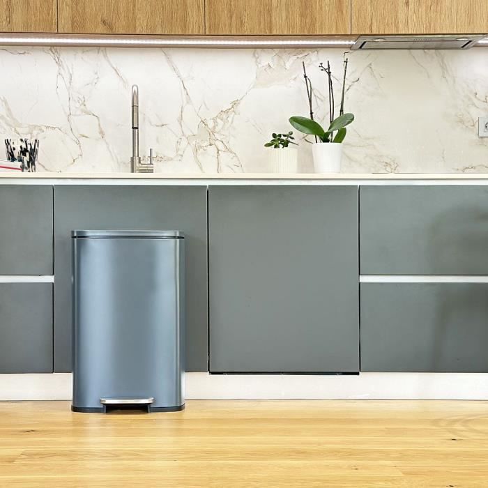 Pattumiera da cucina a pedale - ADMIRAL - KITCHEN MOVE - 50L - Design - Grigio opaco in acciaio inox