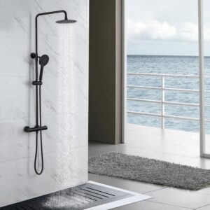 OCEANIC Colonna doccia - Miscelatore termostatico - Testa tonda alta diametro 20 cm - Nero opaco