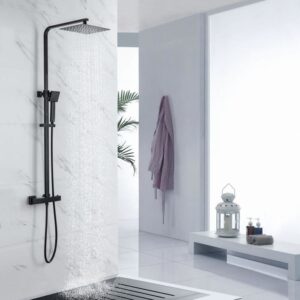 OCEANIC Colonna doccia - Miscelatore termostatico - Soffione rettangolare alto 30x20 cm - Nero opaco