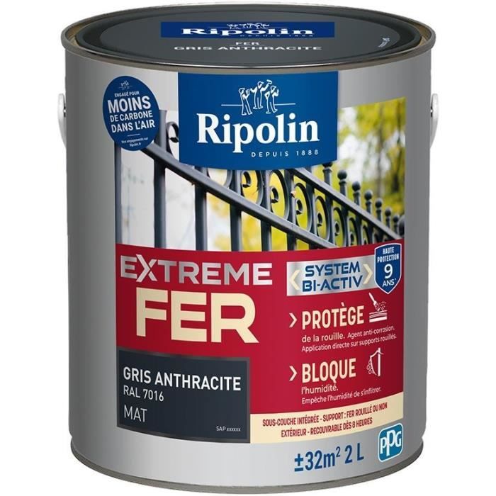 Vernice ferro - RIPOLIN - 395988 - Grigio antracite - Opaco - 2 L