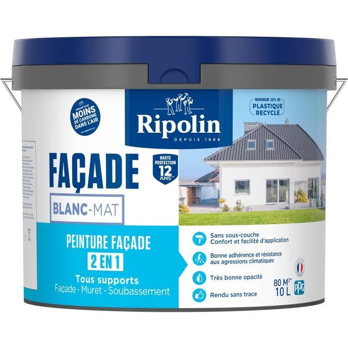Pittura classica per facciate 2 in 1 - RIPOLIN - 474646 - Bianco - Opaco - 10 L
