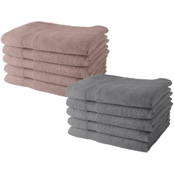 Set 10 asciugamani TODAY 50x90 cm 100% Cotone - 5 rose sabbia + 5 acciaio