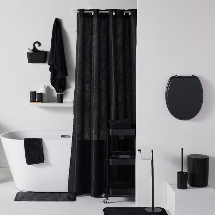 Tenda da doccia a nido d'ape - Nero - Poliestere - 180 x 200 cm - 12 ganci - UTILITY - TODAY