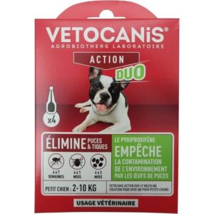 Pipette - VETOCANIS - x4 Pipette Duo Antipulci e Zecche 67mg/20mg per Cani di Piccola Taglia