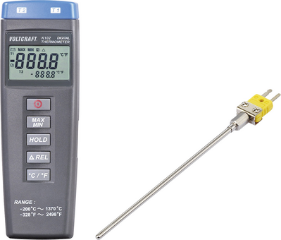 VOLTCRAFT K102 + TP 200 Temperatur-Messgerät -200 bis +1370 °C Fühler-Typ K