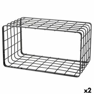 Contenitore per Sistemare Multiuso Inde Nero 34 x 19 x 18 cm Griglia (2 Unità)