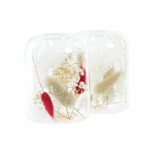 Portacandele DKD Home Decor Fiore secco 8 x 8 x 11 cm Cristallo Beige Rosso Granato (2 Unità)